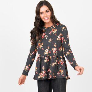 New with Tag Agnes & Dora Relaxed Ruffle Top long sleeve black floral size Mediu